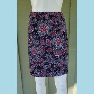 New TALBOTS Navy Blue White Red Floral Stretch Cotton Skirt 10
